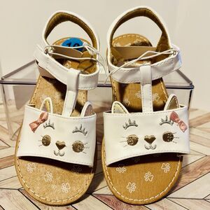 Self Esteem Girls 10 Teacat White T Strap Sandals Kitty Heart Pink Metallic Ears